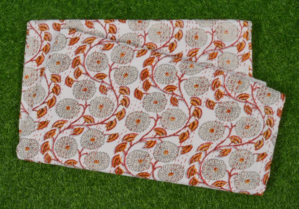 Yvancrafts Couvre-lit indien Kantha en coton imprimé floral Orange