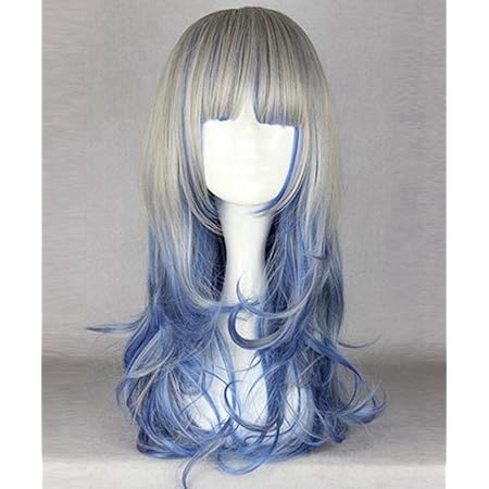 Amazon コスプレ ウィッグ 原宿 カール ロリータ 耐熱 混色 ネット付 黒緑 グレー青 ピンク水色 パターン グレー青 コスプレ 仮装 通販