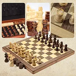 Tabuleiro Jogo Xadrez e Damas 2 em 1 Clássico Profissional Grande Luxo Tabuleiro Peças 100% Madeira Reflorestada Acabamento em Verniz