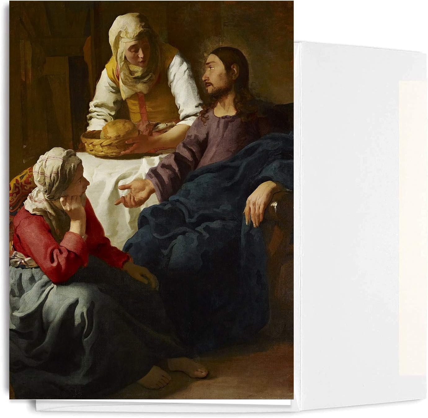 Christian Greeting Cards - Christ in the House of Martha and Mary - Vermeer - Religious Art - Blank Inside - Biblical Scripture On Back - Set of 7 - 5x7 Cards With Envelopes