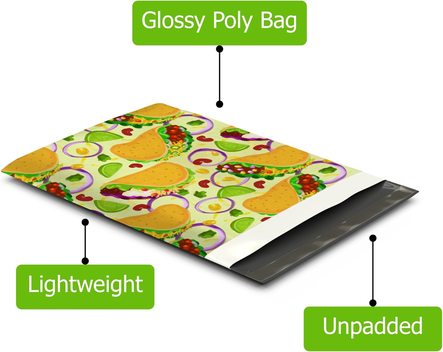 10x13 (100) Tacos Designer Poly Mailers Waterproof Self Sealing Tear Resistant Polymailers Shipping Envelopes Premium Printed Bags For Small Businesses