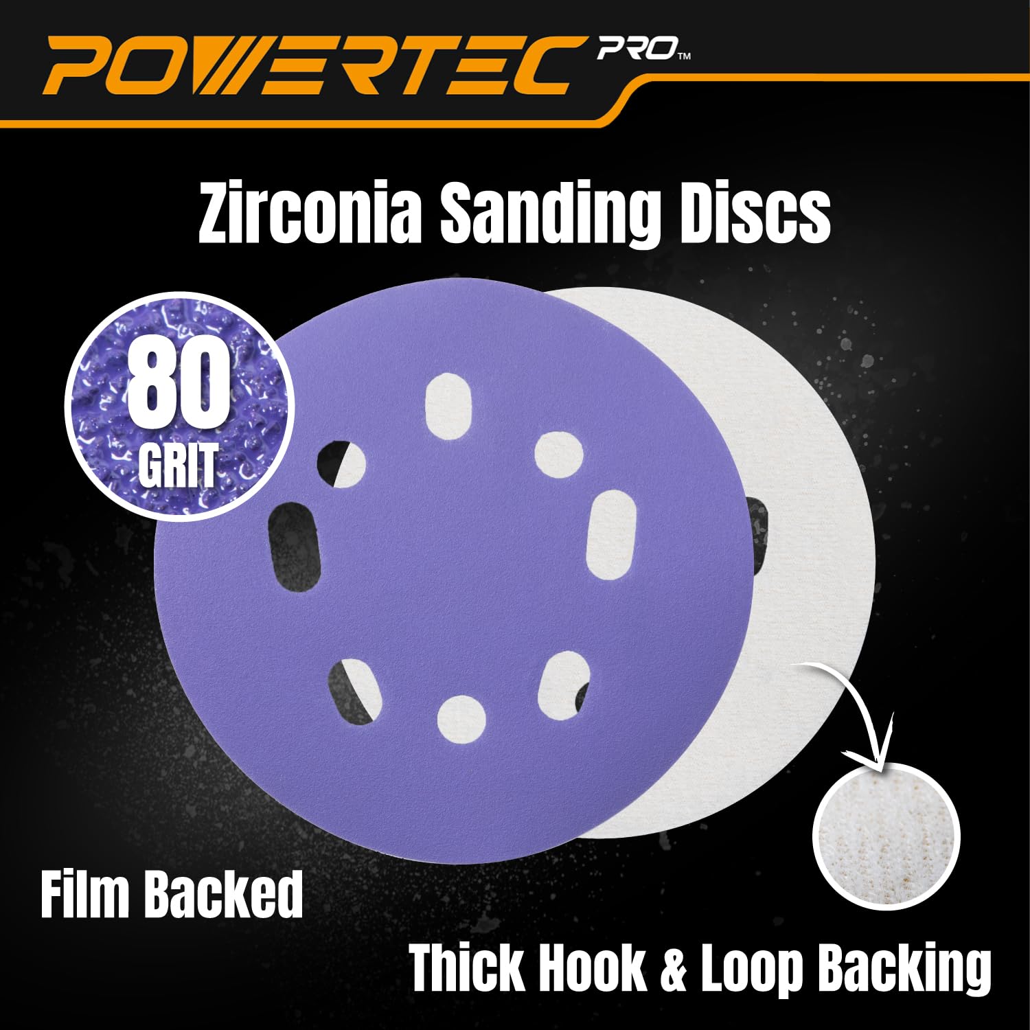 POWERTEC PRO 45308Z-50 - Dischi abrasivi a strappo da 12,7 cm, grana 80, carta vetrata per levigatrice orbitale a 5 e 8 fori, grana 80, per levigatrici orbitali casuali da 5 e 8 fori, per automobili