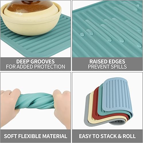 Miniatura 6 de Salvamanteles para platos calientes, salvamanteles de silicona versátil para cocina, tapete de platos y soporte para ollas para mostrador, tapete