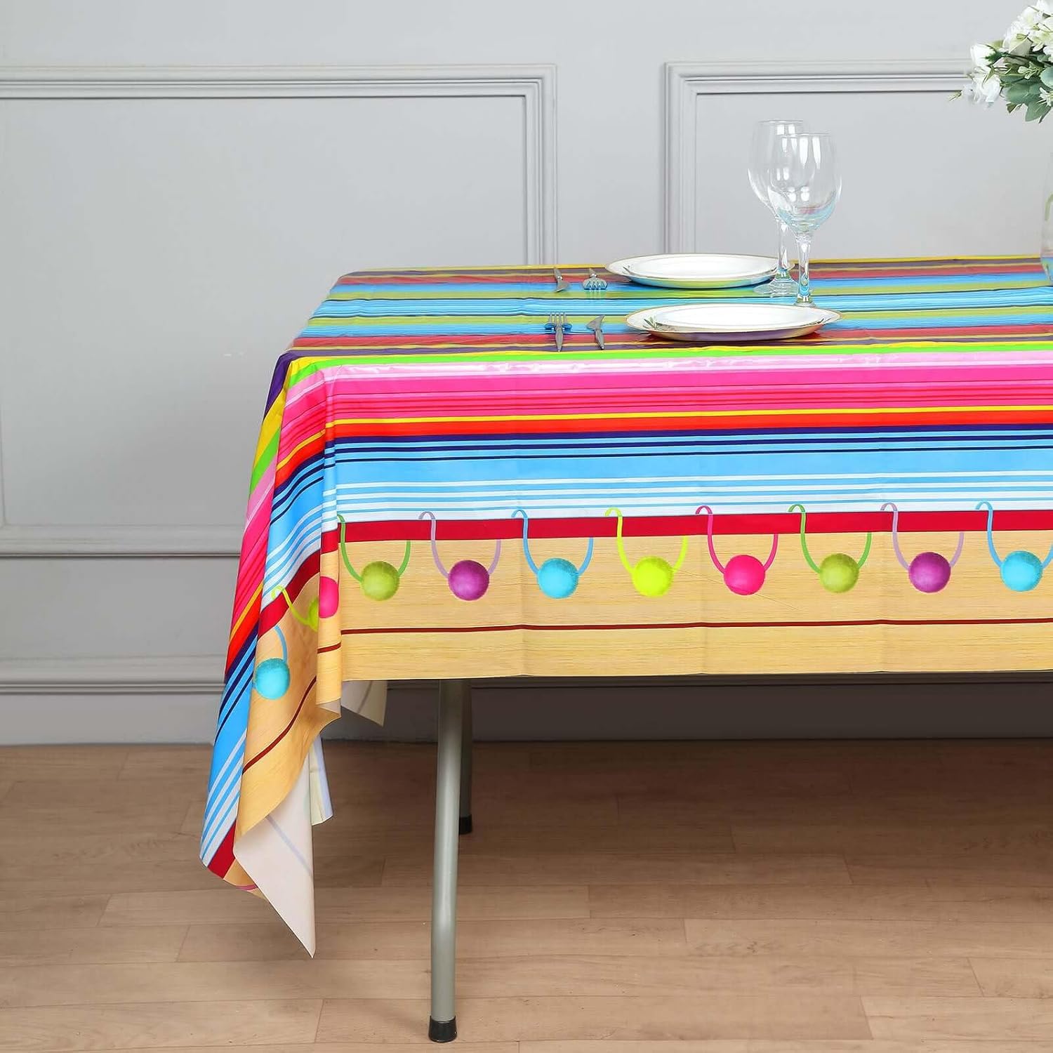 Efavormart 5-Pack 54"x108" Mexican Serape Rectangle Plastic Tablecloths, Fiesta Style Waterproof Disposable PVC Table Covers for Cinco De Mayo, Festivals, and Theme Party Supplies