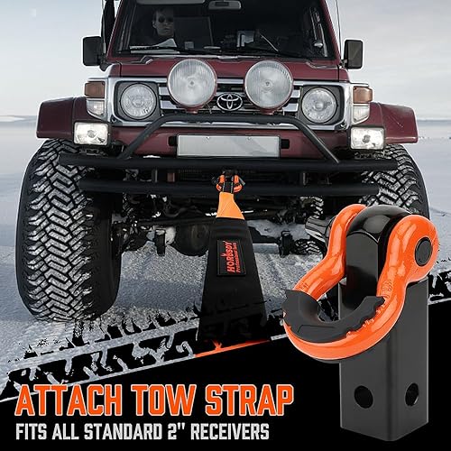 Miniatura 8 de HORUSDY Correa de remolque de nailon resistente con ganchos de 3 pulgadas x 30 pies - 35,000 libras de resistencia a la rotura, receptor de enganche