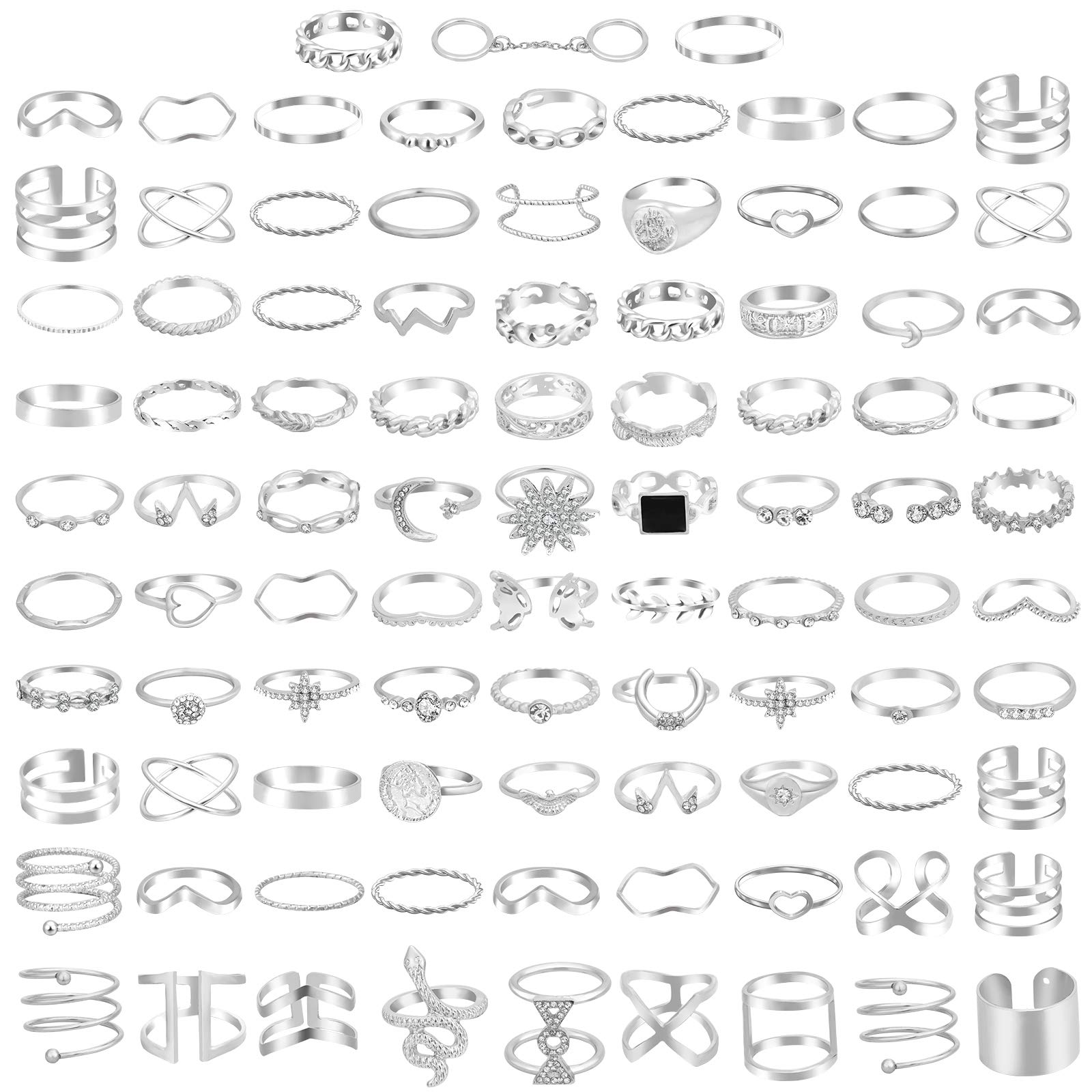 ONESING93-109 Pcs Knuckle Rings for Women Stackable Rings Sets Girls Bohemian Retro Vintage Joint Finger Gold and Sliver Rings Set for Women Men Hollow Carved Flowers