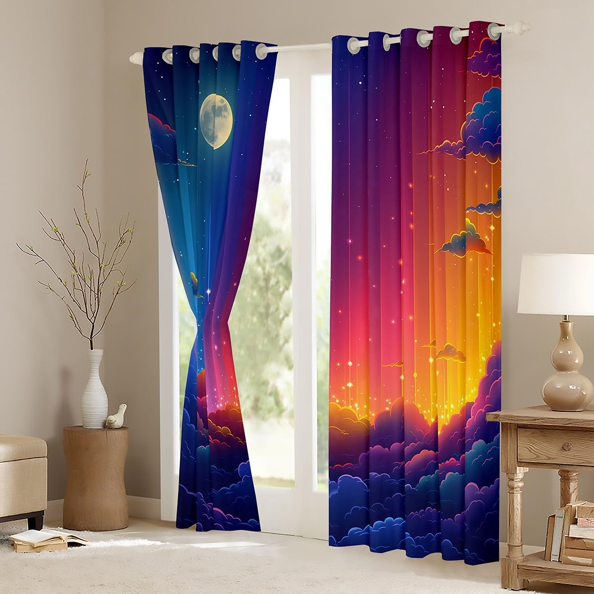 Homemissing Galaxy Clouds Window Treatments Colorful Rainbow Curtains for Kids Boys Girls Glitter Star Window Drapes Galaxy Sky Window Treatments W52*L90 - Image 3
