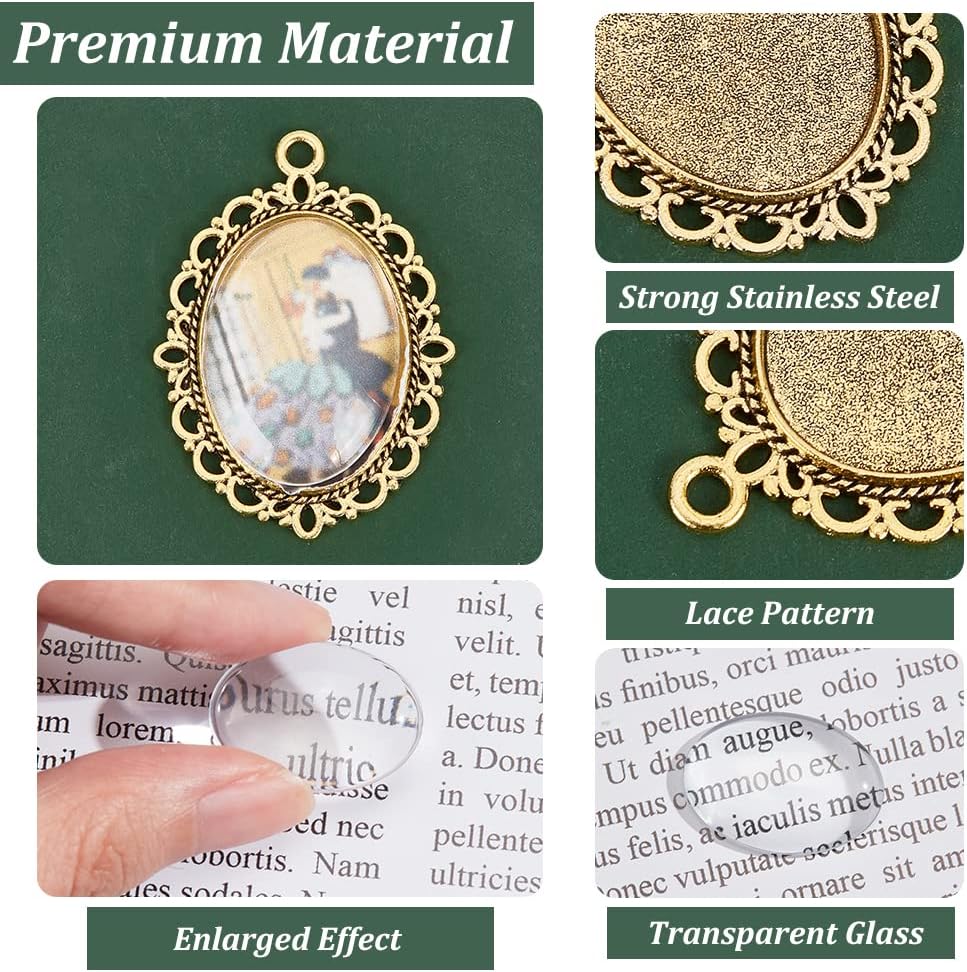 PH PandaHall 60pcs Pendant Tray Kit, 30pcs 5 Color Oval Pendant Blank Bezel, 30pcs 25 x 18mm Glass Cabochon Dome Tiles Clear Cameo Memorial Photo Pendant for Wedding Bouquet Graduation Photo Charm