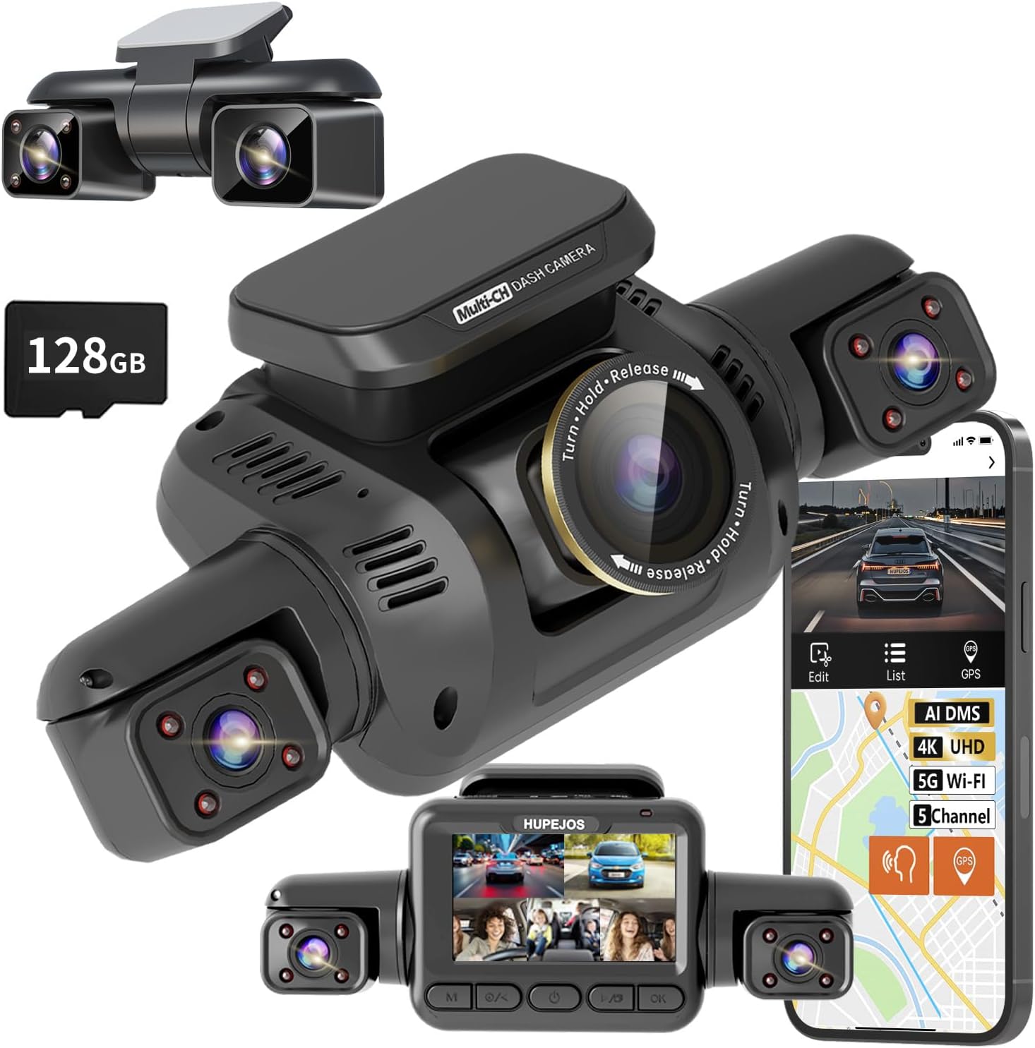 360° View 5 Channel Dash Cam Front and Rear with AI Driver Monitor System DMS, 4K Dash Camera for Cars, Built-in GPS WiFi Night Vision, Dashcam with 128G Card, 24/7 Parking Monitor Mode, V8 Ultra-5CH 360° View 5 Channel Dash Cam Front and Rear with AI Driver Monitor System DMS, 4K Dash Camera for Cars, Built-in GPS WiFi Night Vision, Dashcam with 128G Card, 24/7 Parking Monitor Mode, V8 Ultra-5CH