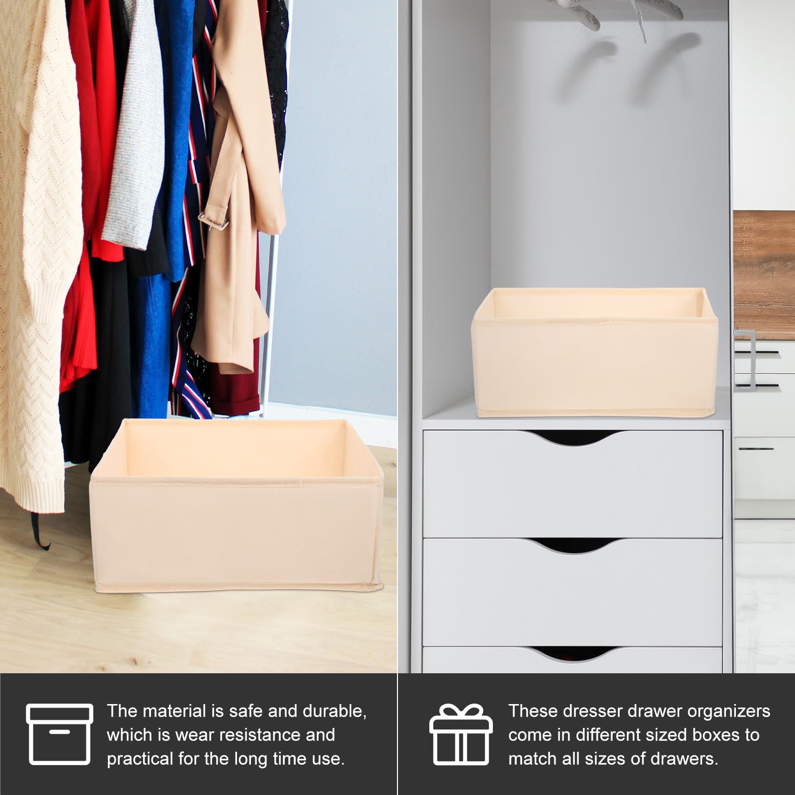 Homoyoyo Organisateur de Tiroir pour Vêtements 6 Pièces Beige en Non-tissé et Pp, Facile à Organiser Différentes Tailles et Fond Rigide, pour Chaussettes et Cravates