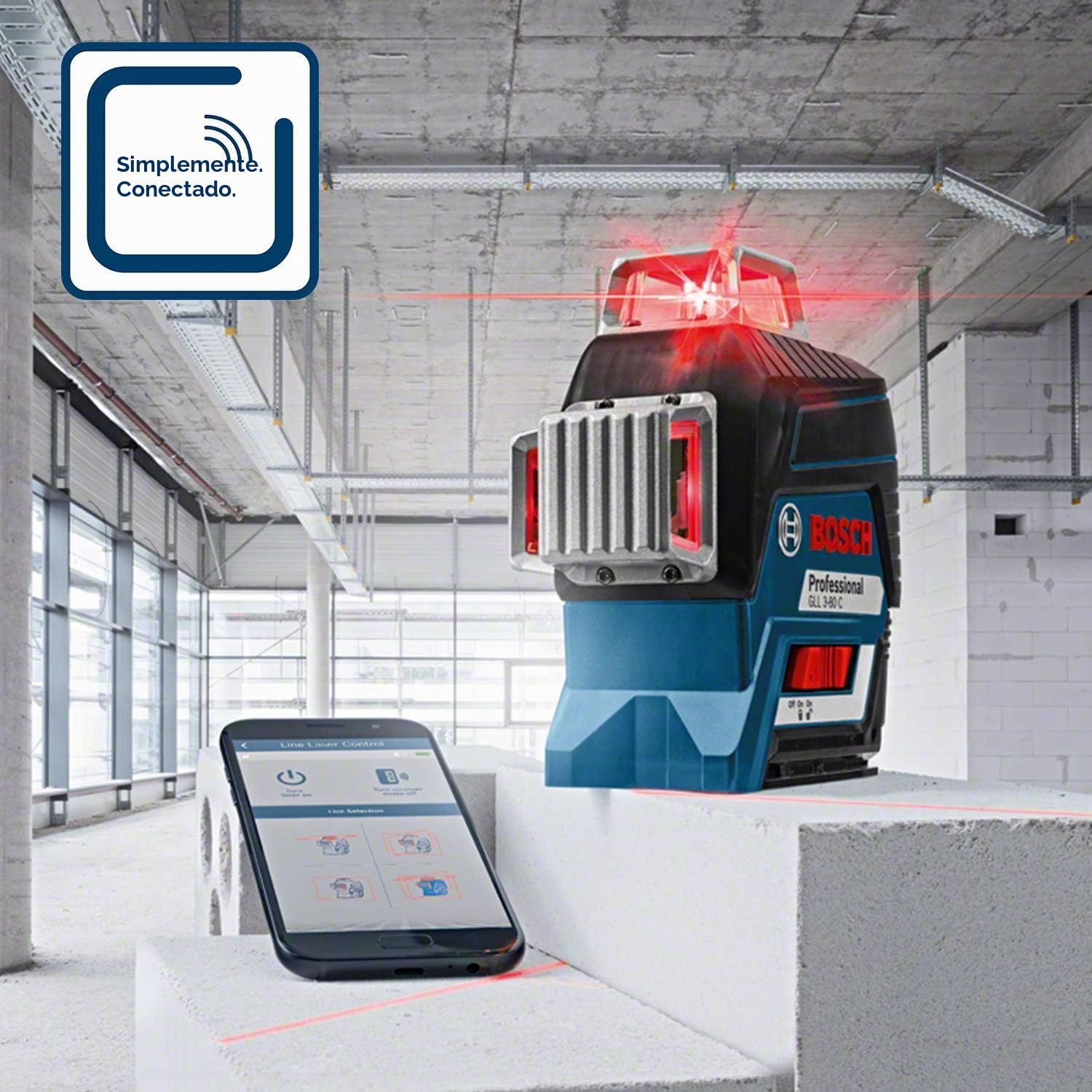 Bosch Professional Nivel Láser GLL 3-80 C (láser rojo, interior, conexión Bluetooth, alcance hasta 30 m, 4 pilas AA, en caja)
