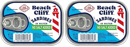 Miniatura 11 de Beach Cliff Sardinas enlatadas capturadas en la naturaleza en agua, sin sal añadida – Alta en proteínas, aptas para dieta Keto, sin gluten –
