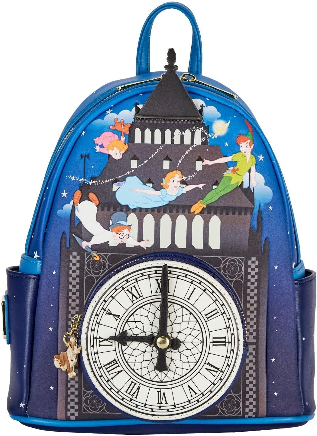 Loungefly Disney Peter Pan Glow Clock Womens Double Strap Shoulder Bag Purse