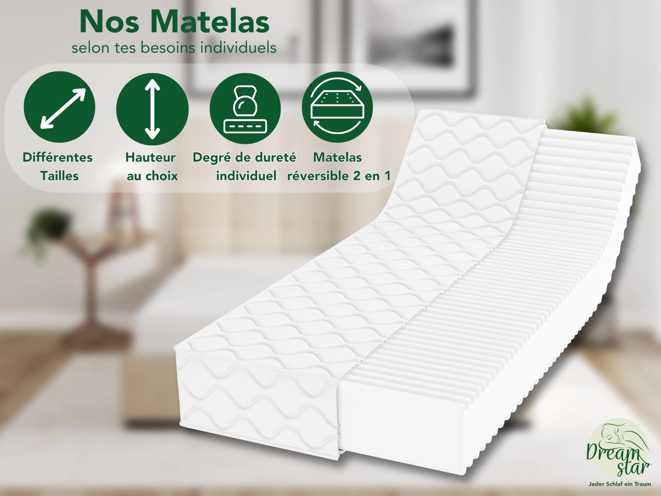DREAMSTAR Ergo Flex XXL Duo 120x200cm | Matelas ergonomique en mousse froide 7 zones | Certifié Oeko-TEX® | H2 & H3 | Hypoallergénique & Antibactérien | 22 cm de haut | 120 x 200 cm