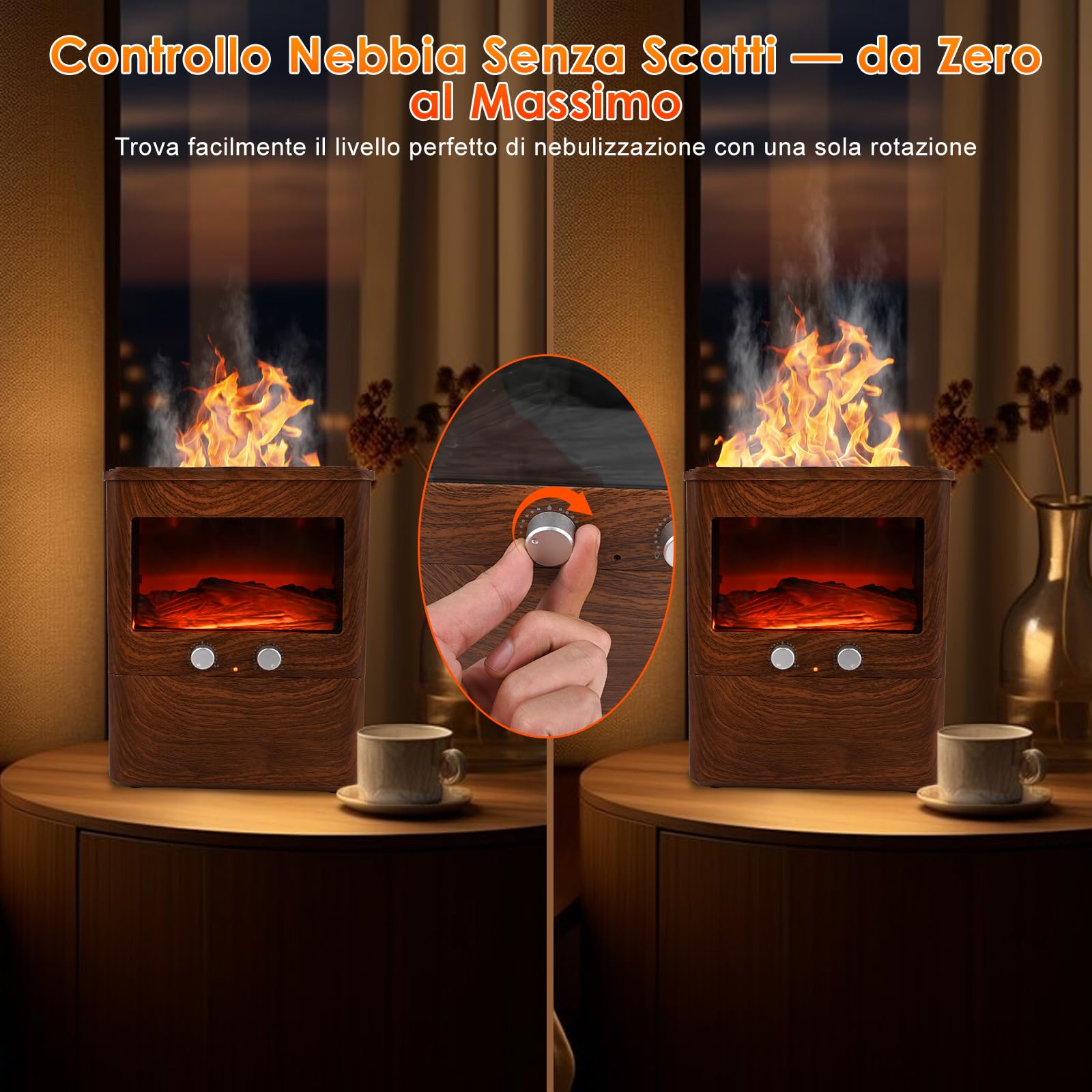 3L Diffusore di Oli Essenziali Fiamma Ultrasuoni Diffusore di Aroma con camino a LED, Aromaterapia Elettrico Profumatore per Ambienti, Casa, Yoga
