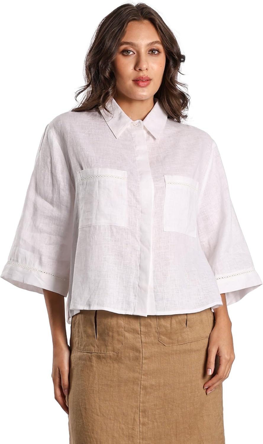 Women's 100% Pure Linen Shirt Long Sleeve Button Down Casual Blouse with Pockets - Image 4