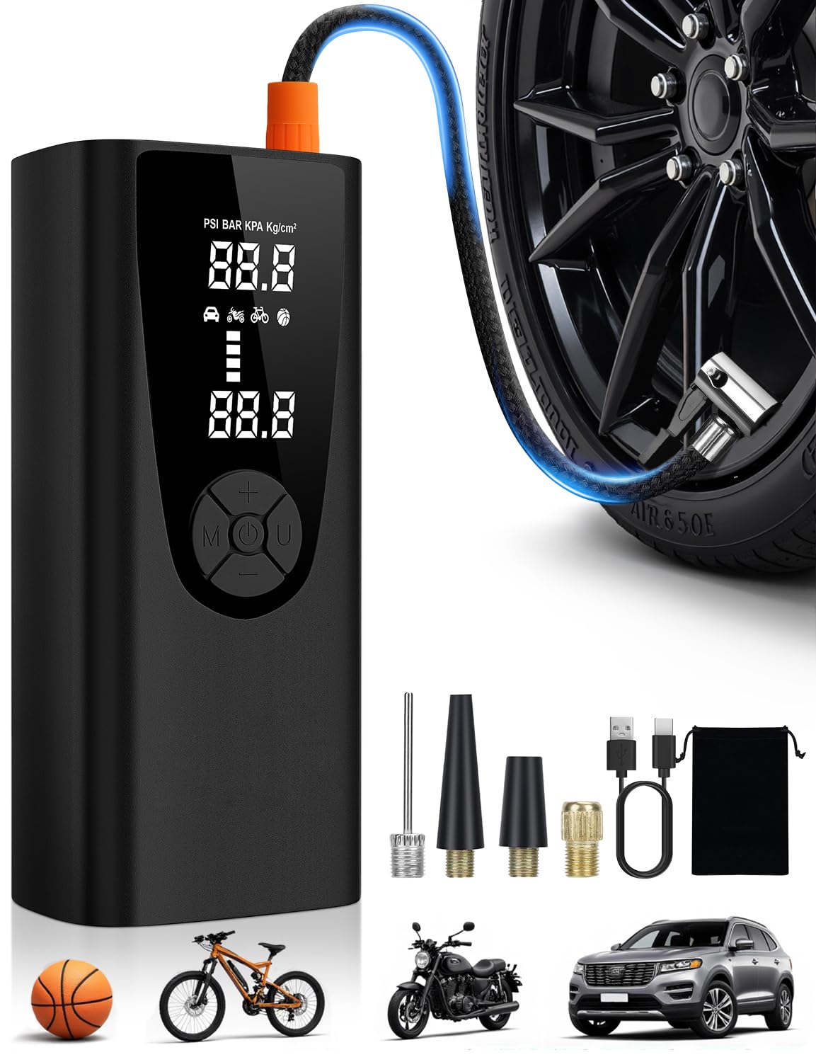 Upgrade Tire Inflator Portable Air Compressor-180PSI Air Pump for Car Tires-Electric 3X Faster Tire Inflation-Cordless Tire Pump with Pressure Gauge for Car, Motorcycle, Bicycle, Ball and More