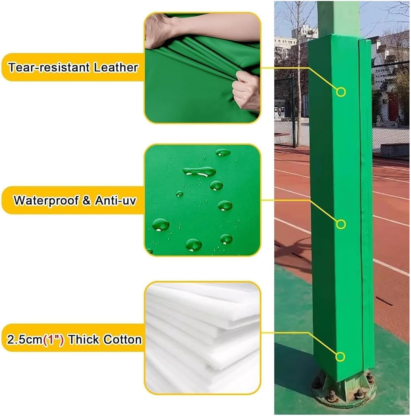 KYOFIS Basketball Pole Pad 6ft Square Padding for Gym, Heavy Duty Anti Collision Wrap for Outdoor Court, Shock Absorbing Protector for Post, Waterproof Sports Equipment