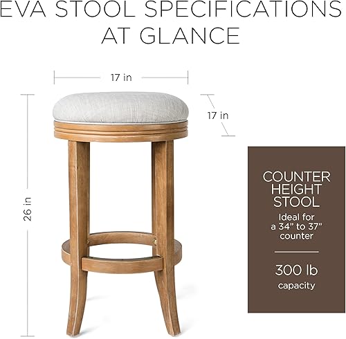 Miniatura 3 de Maven Lane Eva Taburete de bar giratorio de 26 pulgadas de altura de mostrador en acabado de roble desgastado con asiento tapizado de tela color