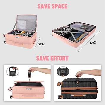 WireHot 3-Piece 20/24 Top Opening Hardshell Lightweight Luggage and 28-Inch Clamshell Opening Suitcase with Spinner Wheels & TSA Locks for Woman Girls Travel, Pink 20in/24in/28in