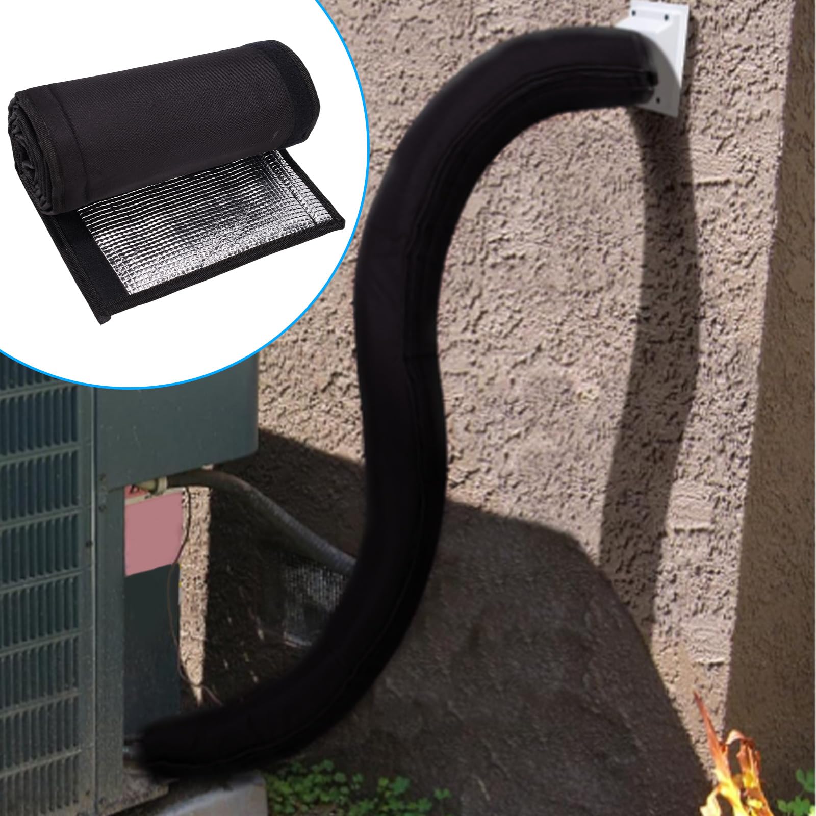 Cubierta Aislante para Tuberías, 183x26cm Cubierta Protectora Aislante Tuberías Aire Acondicionado Exterior Oxford con Revestimiento Aluminio para Protección Exteriores