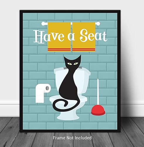 Miniatura 2 de Mid Century Modern No.26 Wall Art Print - 11x14 UNFRAMED Retro Boho Aesthetic Funny Bathroom Decor. Atomic Cat Have a Seat.