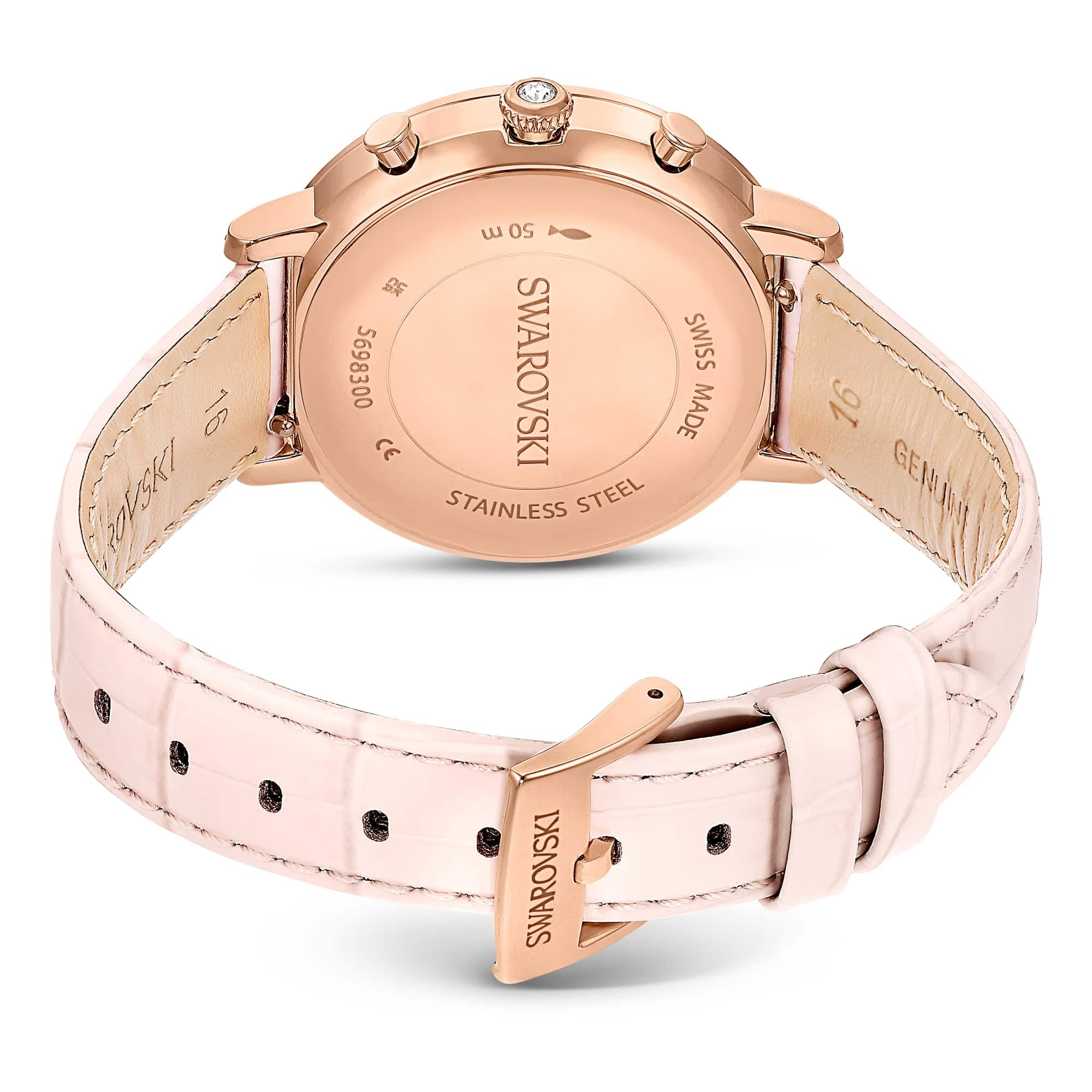 Swarovski Matrix Colección Reloj cronógrafo, Swiss Made, Correa de Piel, Acabado Tono Oro Rosa