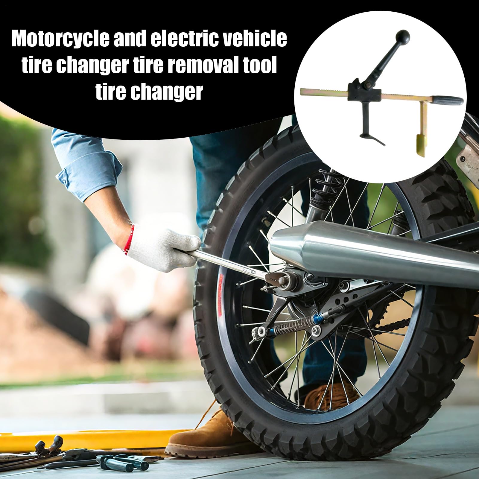 Generico Smontagomme Portatile Ergonomico Regolabile | Strumento Per La Rimozione Della Ruota Veicoli Elettrici Per Motocicletta Bicicletta Dirt Bike Auto Garage Officina Esterni