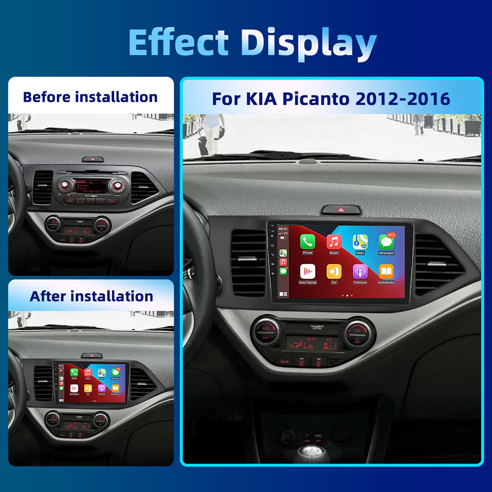 Auto Stereo Radio voor Kia Picanto Ochtend 2011 2012 2013 2014 2015 Android Multimedia Speler GPS Navigatie Touchscreen Bluetooth WiFi Carplay RHD