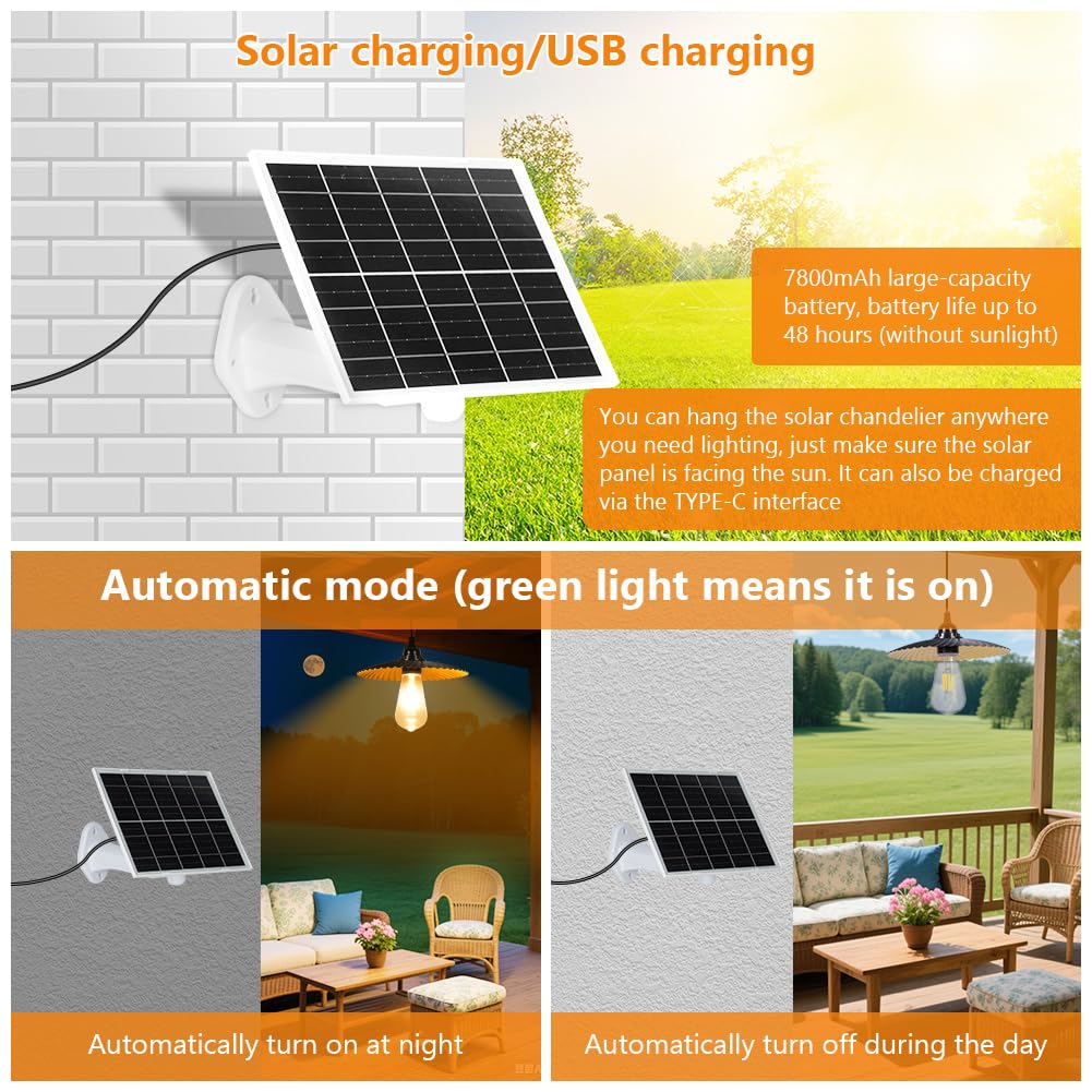 HOTUT Lámparas Solares para Exterior e Interior con Mando a Distancia, IP54 luz Automática de Anochecer a Amanecer a Prueba de Agua, Minutero, Carga USB, para Jardín, Balcón, Terraza, Pérgola, Caseta