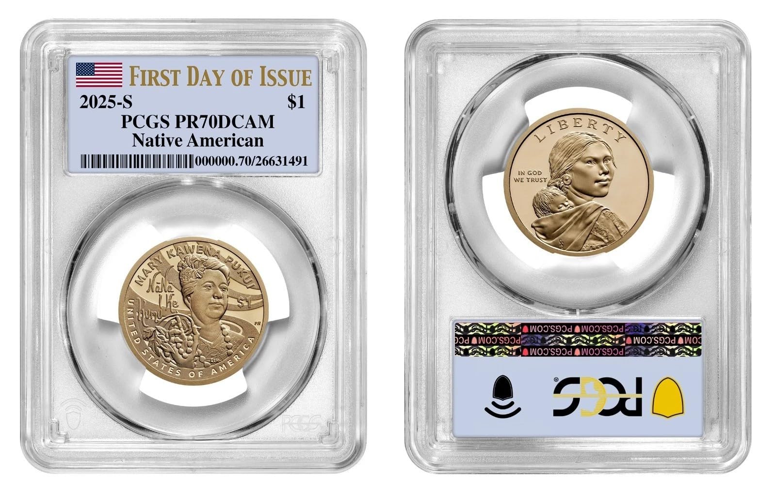 2025-S Sacagawea Dollar, Native American, PCGS PR70DCAM, First Day