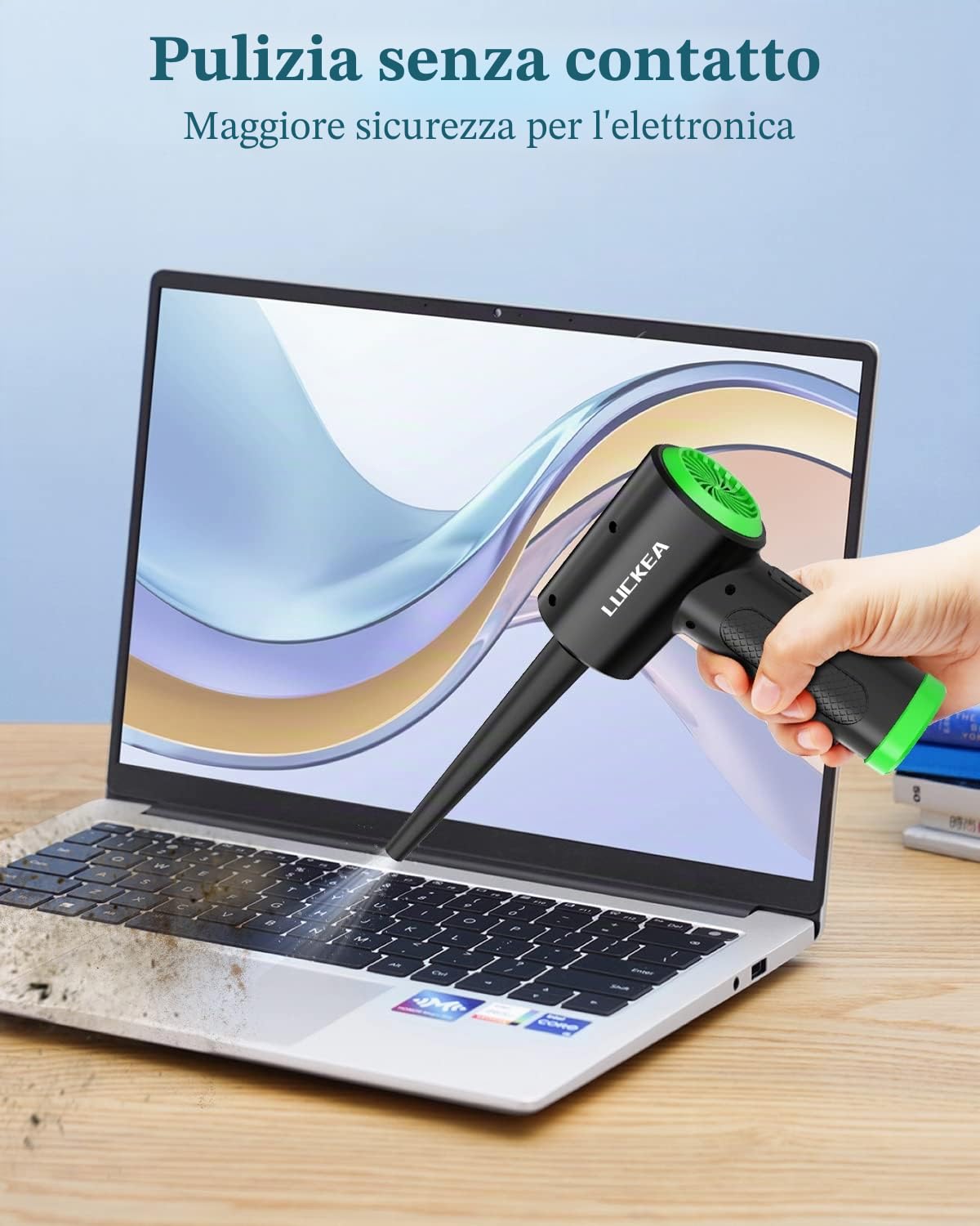 LUCKEA Elettrico Rimuovi Polvere Aria Compressa Senza Fili - 3 Velocità Compressore Aria Portatile Set di Pulizia per Computer, Laptop, Auto, Apparecchiature da Ufficio