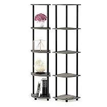 Furinno Turn-N-Tube 5 livello Scaffali senza Attrezzi, Legno, French Oak Grey, Nero, 2-Pack