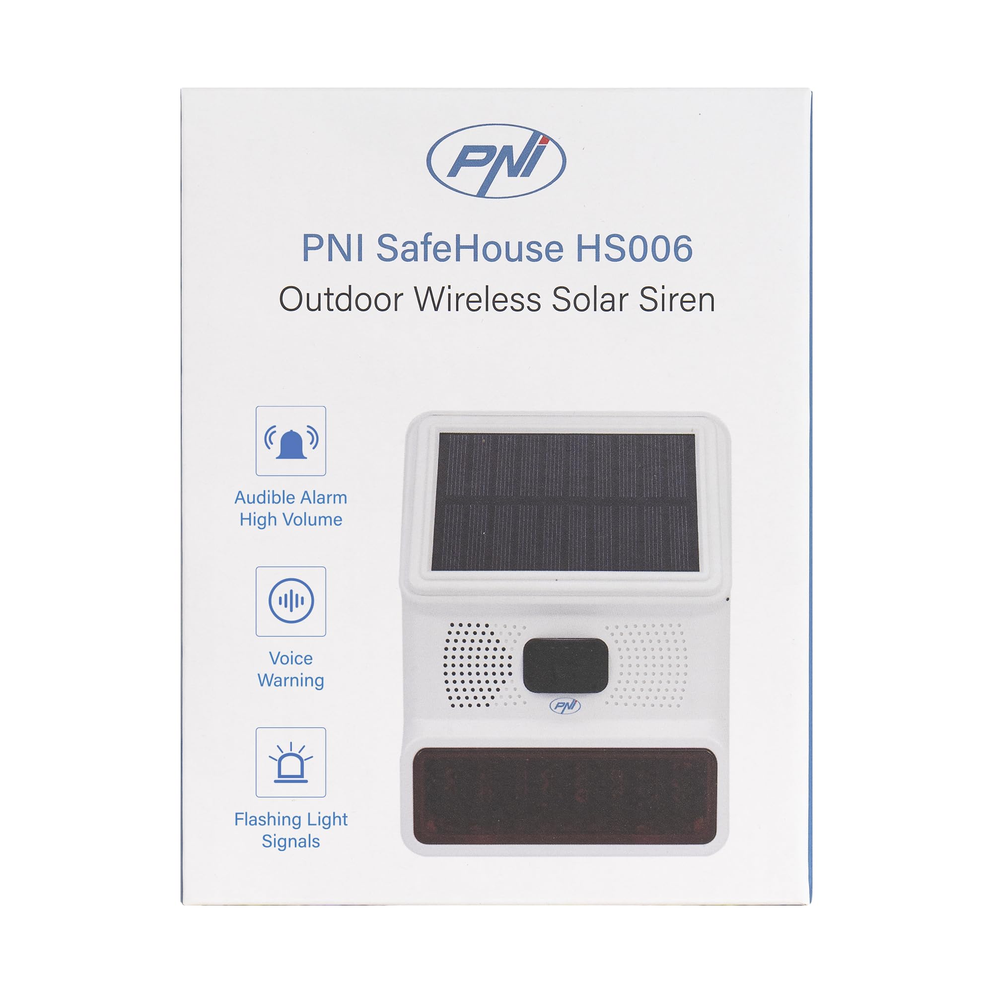 PNI SafeHouse HS006 Sirène extérieure sans Fil avec Chargement ou Via Port USB-C, Batterie 1000 mAh, 100 DB