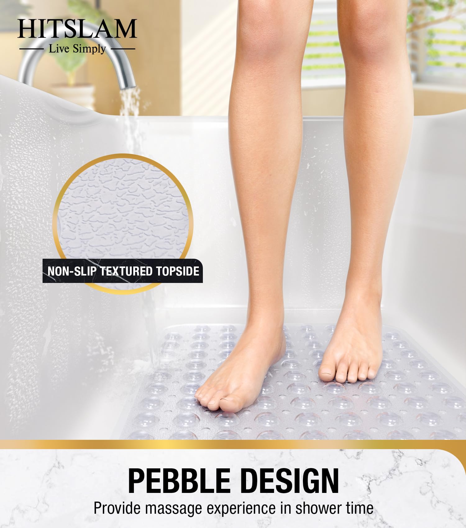 HITSLAM Alfombra de bañera Antideslizante, 101x40cm Extra Grande Alfombra Ducha Antideslizante con Ventosa, Resistentes al Moho y Lavables a máquina Alfombra baño,Transparente