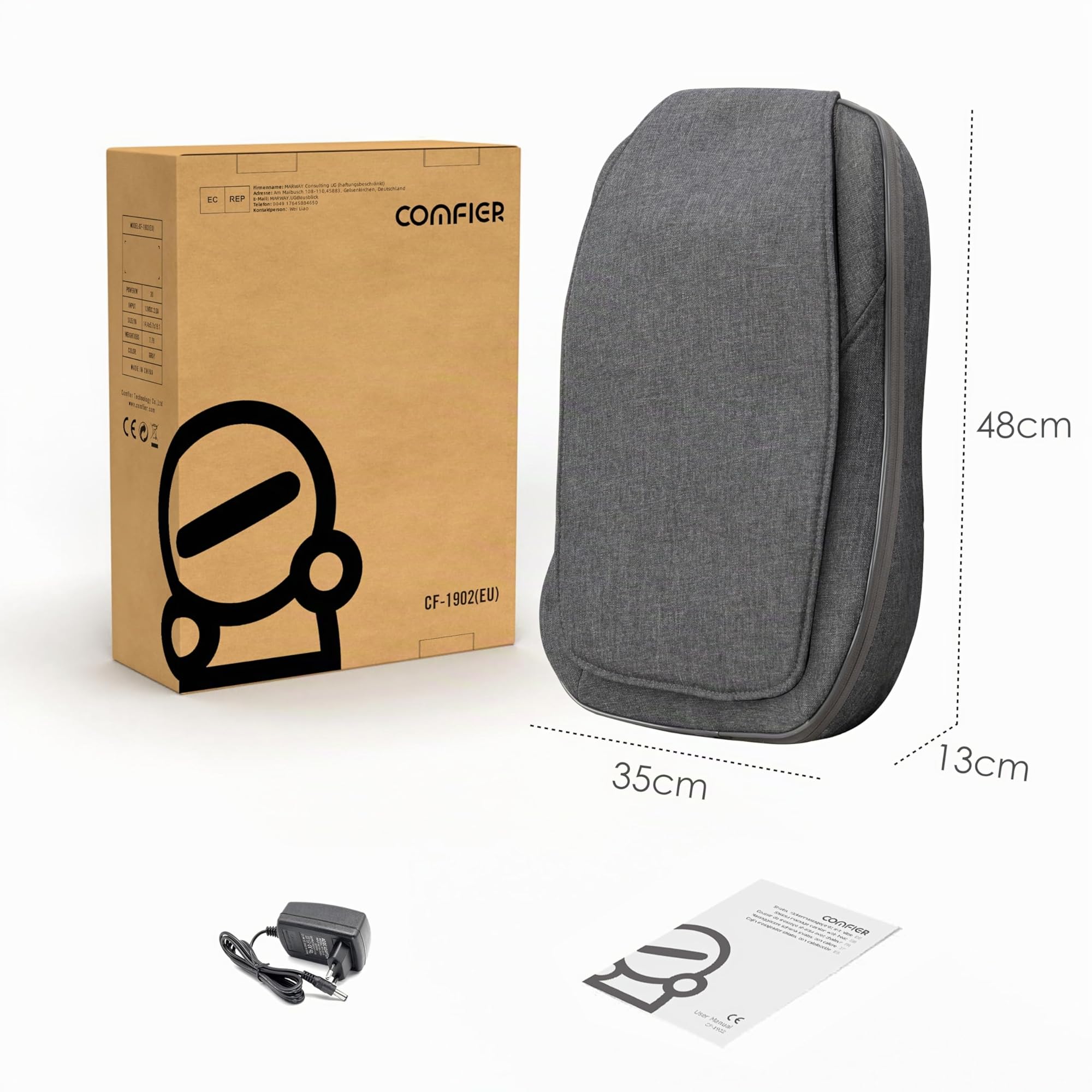 Comfier Shiatsu Masajeador de Espalda - Cojín Masajeador Cervical y Espalda Portátil con Calor, Almohadilla de Masaje de Amasamiento Ajustable para Silla, Uso Oficina, Regalos Originales para Mujer
