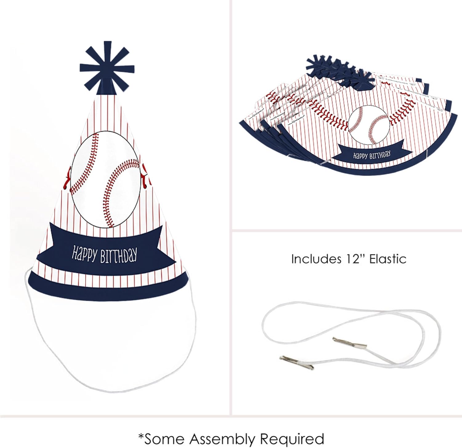 Big Dot of Happiness Batter Up - Baseball Cone Happy Birthday Party Hats for Kids and Adults Set 8 (Standard Size) - Image 4