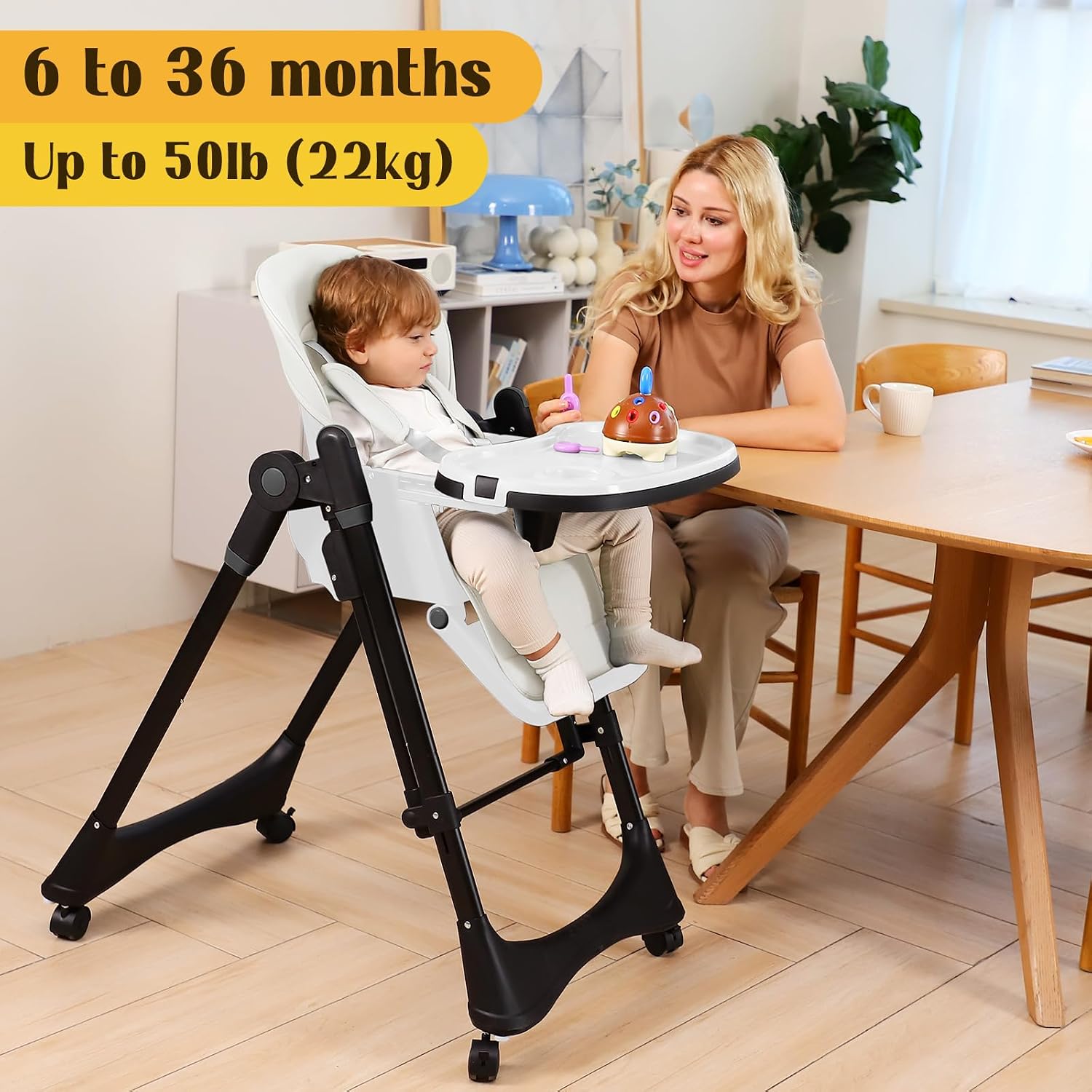 6-in-1 Convertible High Chair with Rocker | Baby High Chair for Newborn to Toddler (0-3 Years) | Adjustable, Foldable & Easy-Clean with Dishwasher Safe Tray & Tool-Free Assembly, Black White