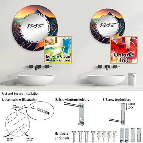 Miniatura 4 de DesignQ Abstract Hills - Espejo redondo en amarillo magenta y azul II, espejo de tocador, espejo de baño, espejo de pared para sala de estar,