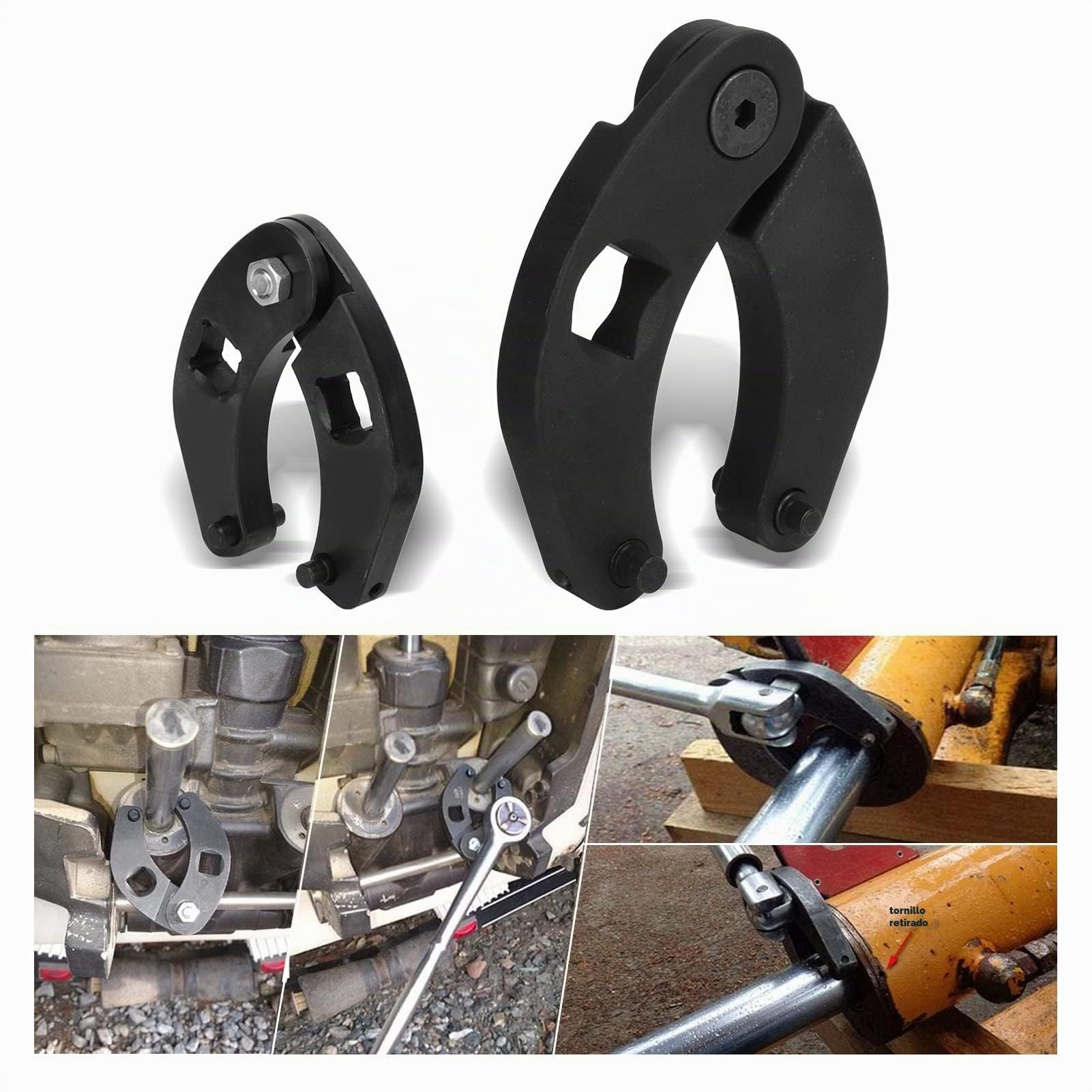 Tbest Llave de Cilindro Hidráulico, 2 Uds. Llave de Tuerca de Prensaestopas Ajustable OTC1266 7463 Llave de Cilindro Hidráulico de Acero Al Carbono Universal para Coche