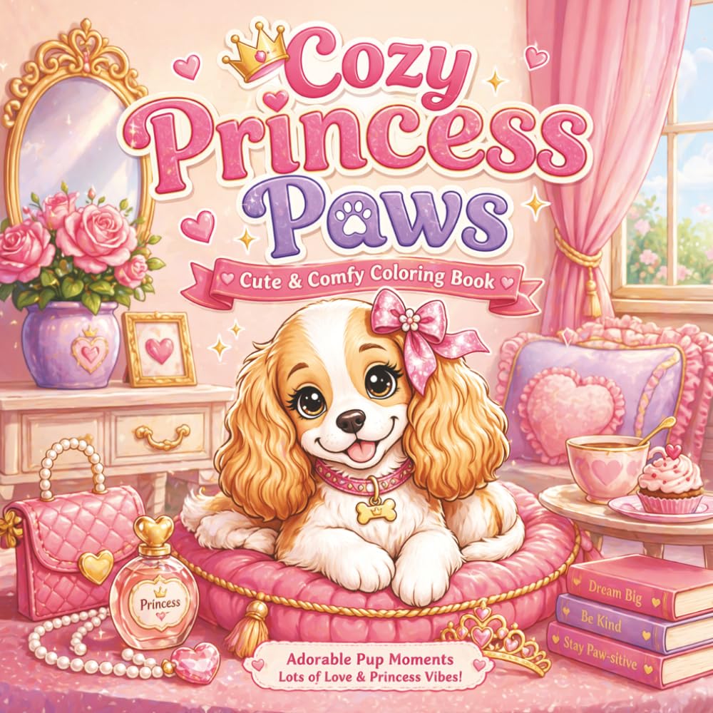 Cozy Princess Paws: Cute & Cozy Princess Puppy Coloring Book with Relaxing Scenes for Stress Relief (Cozy Paws Collection)