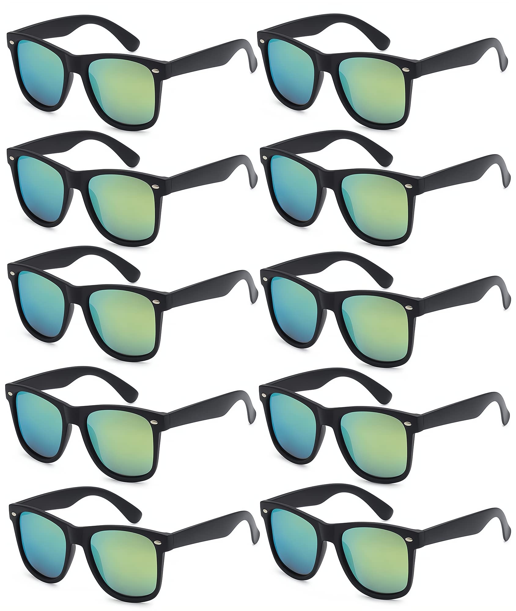 Fsmiling Black Sunglasses Bulk Adult Party Favors Sunglasses Set-10Pack | Black Frame Mirrored Lenses 80s Shades for Men Women Birthday Beach Pool