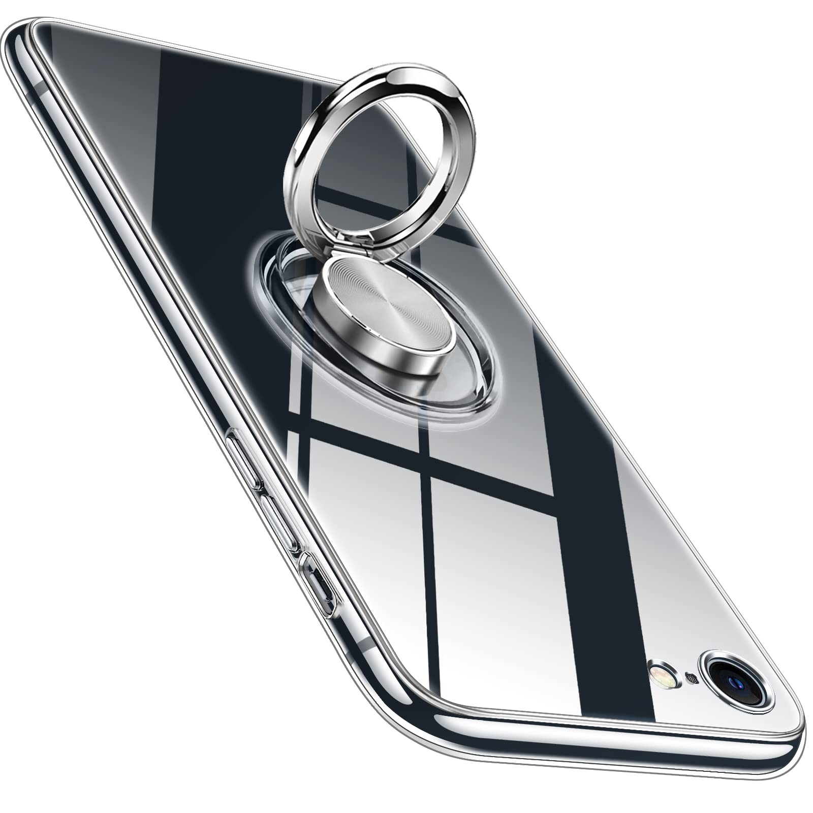 GuubolyRing Holder for iPhone SE 2022 Case (3rd Gen) Clear, iPhone SE 3 Case 2022, iPhone SE Case 2020, iPhone 7 8 Case, Flexible Shockproof Cover Protective iPhone SE 2022 Phone Case 4.7'' 5G Clear