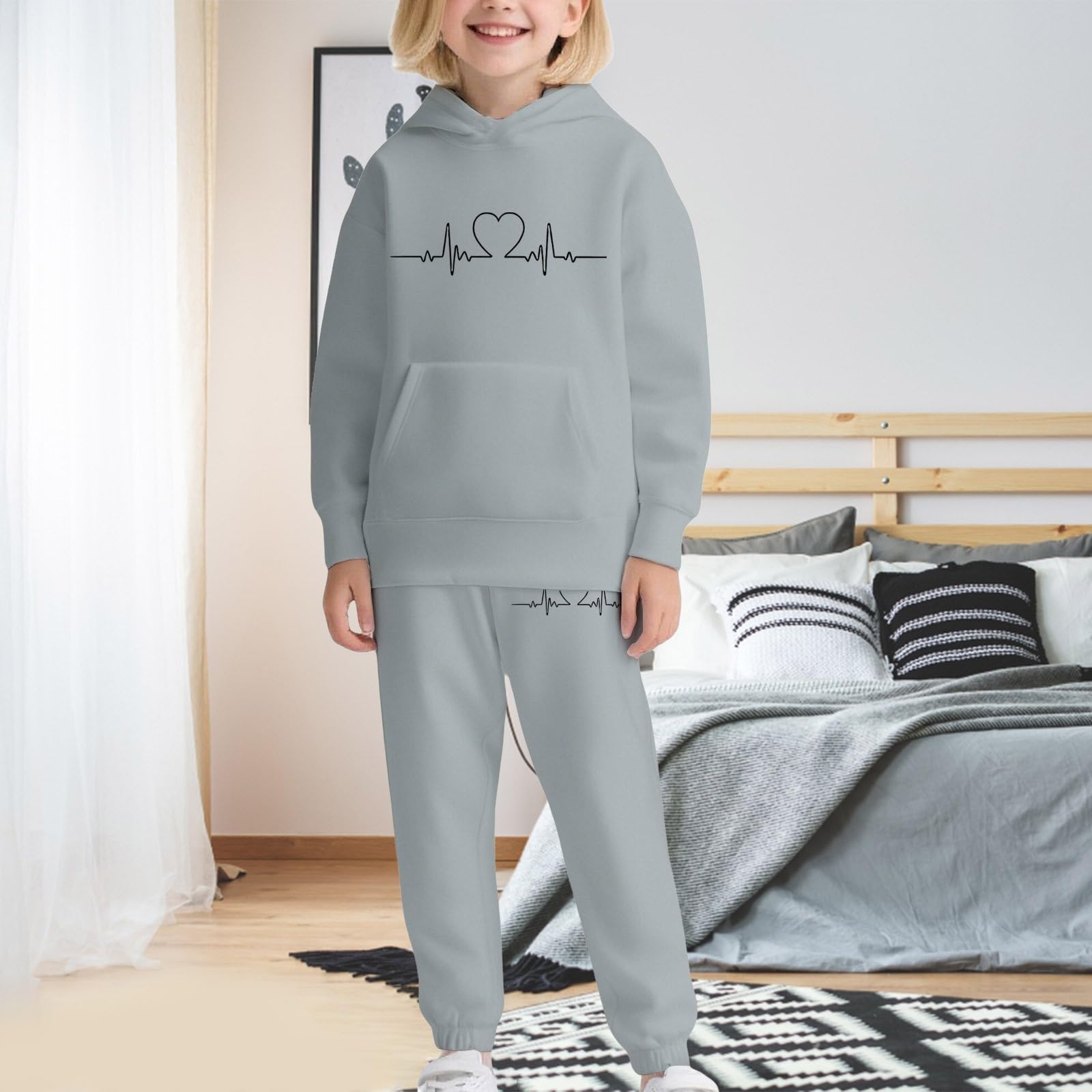 Mädchen Trainingsanzug Herz Hoodie Jogger 2-teiliges Set