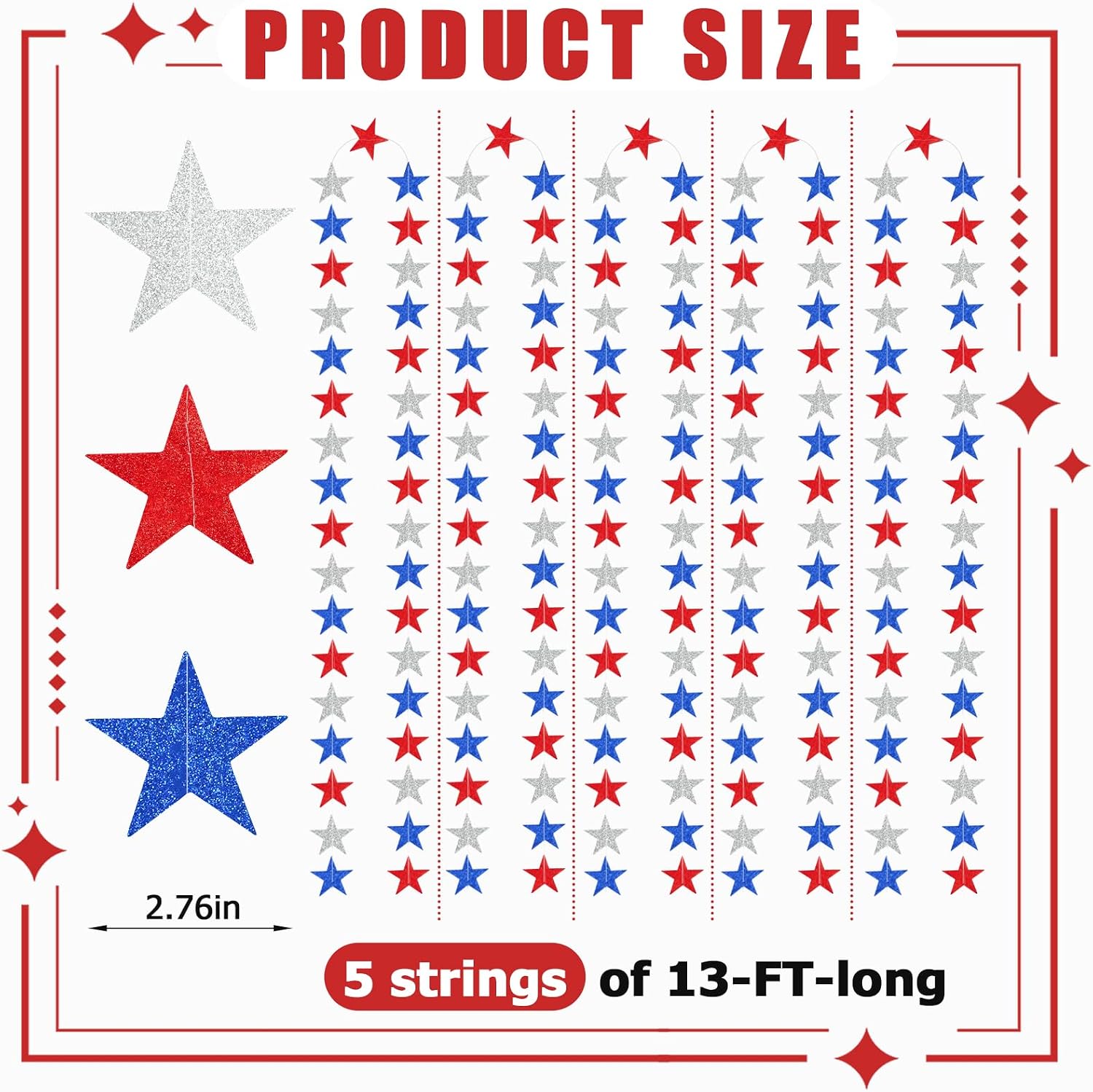 BEISHIDA 5 Packs Red White Blue Twinkle Little Star Garland 65ft Hanging Streamers Banner Decoration for Bridal/Baby Shower Birthday Party Sign Garland Wedding Engagement Party Supplies