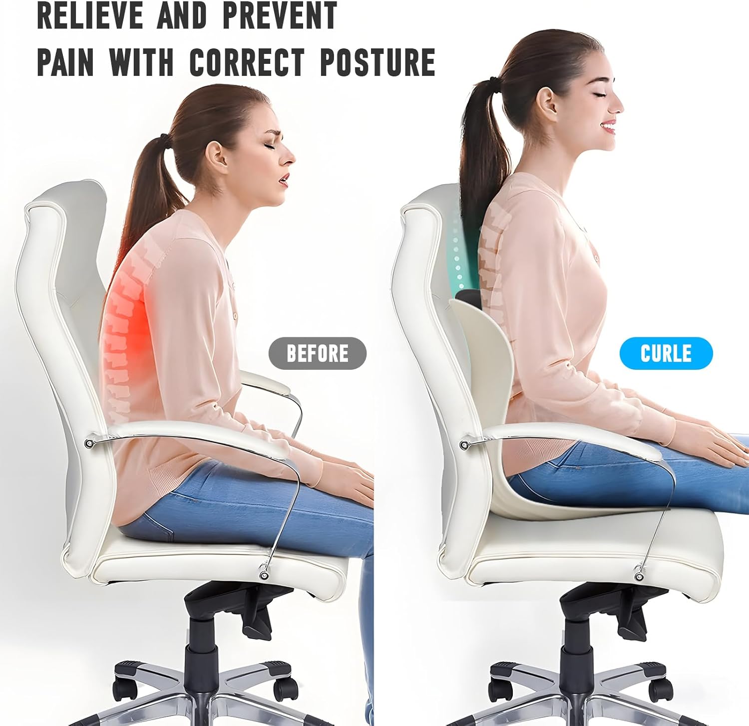 FAHKNS Ergonomic Chair Lumbar Support,Chair Back Support and Detachable Cover, Orthopaedic Cushion with Integrated backrest to Relieve Lumbar Fatigue, Ideal for Office Chairs and Floor Seats (Grey)