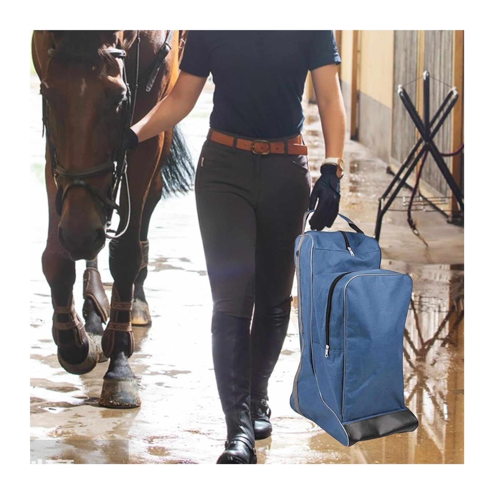Borsa per stivali da equitazione, stivali alti professionali con supporto per casco e stoccaggio per attrezzi da viaggio