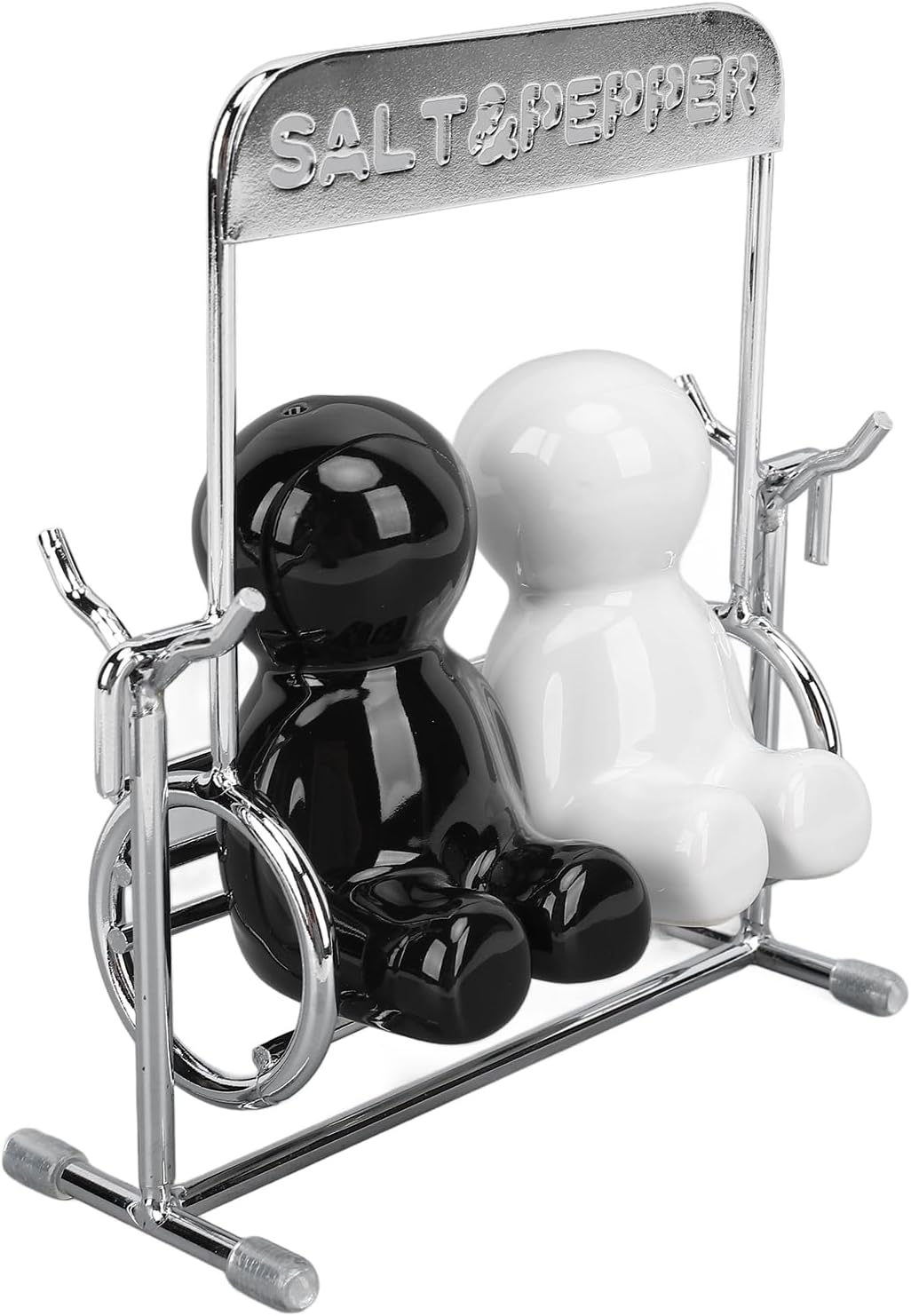 2Pcs Kitchen Jars Ceramic Cute Swing Shaker Figure Shaker Set Salt and Dispensers Black White