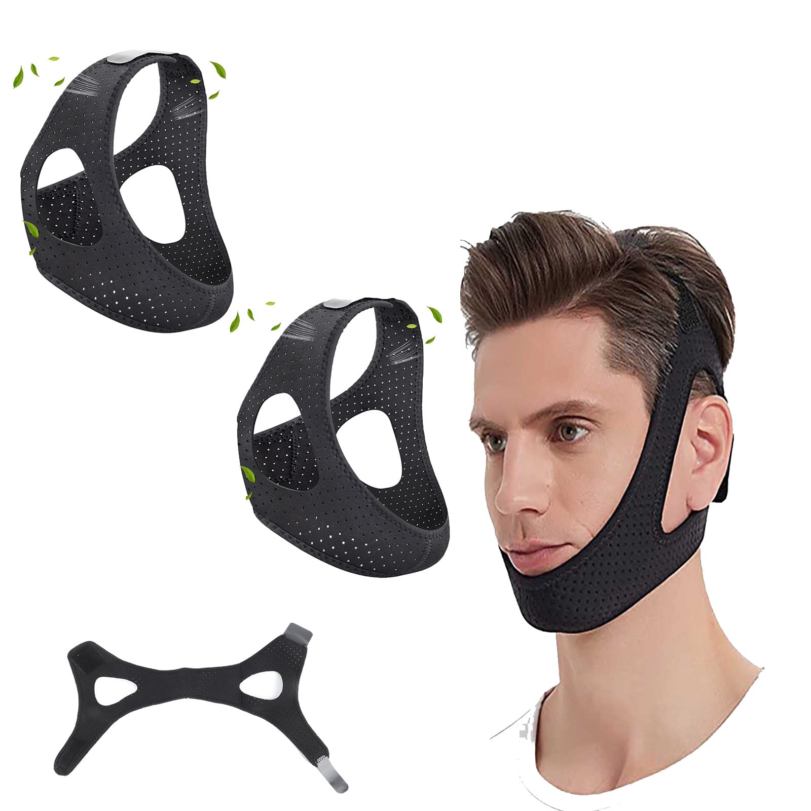 2 pack chin strap for sleeping, adjustable jaw support chin strap to keep mouth closed, anti snoring devices breathable and durable, snore stopper for cpap users