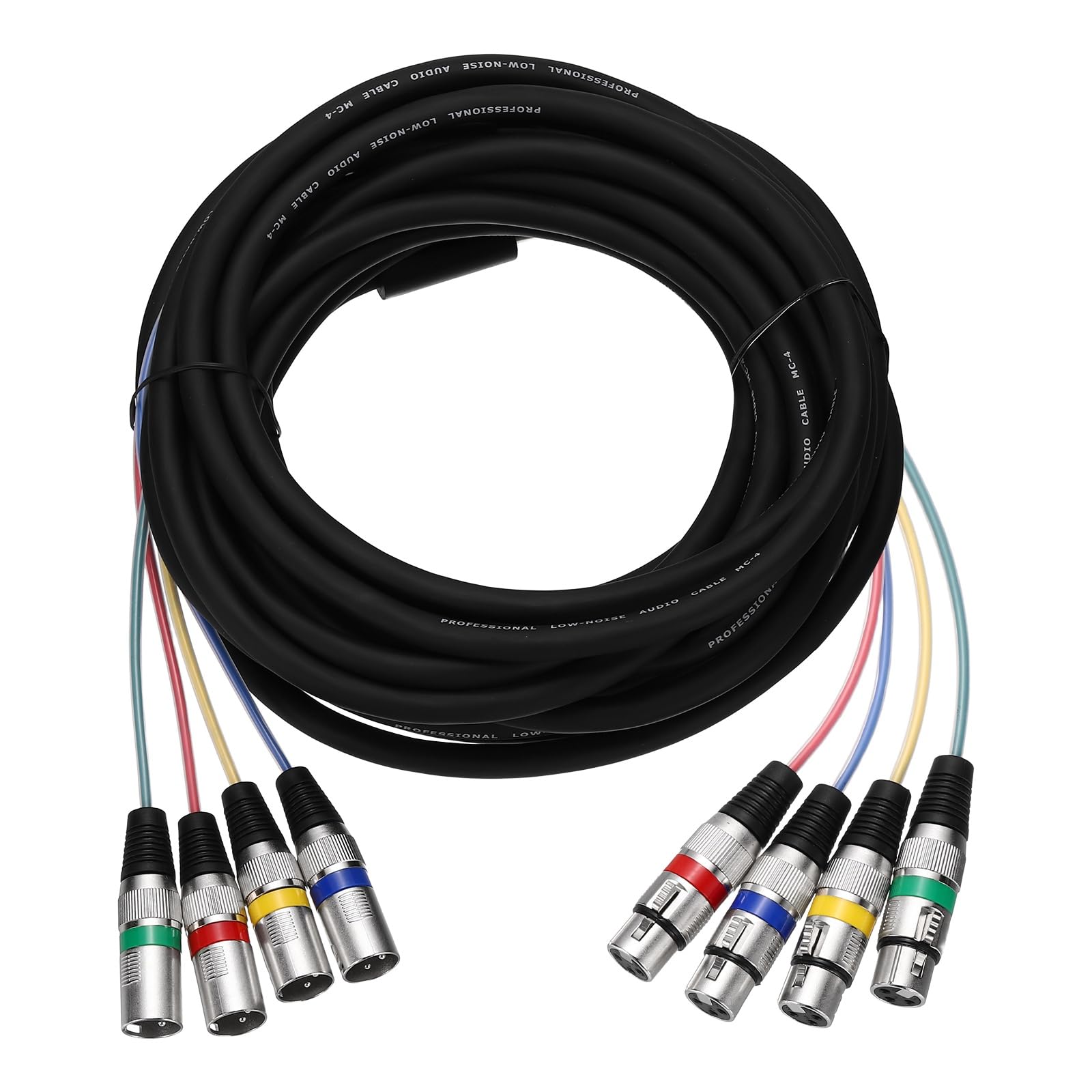 QUARKZMAN 1 Unidad Cable XLR Multipar 4 Canales, Cable Micrófono XLR Macho A Hembra 4 Vías Colores Cordón Conexión Balanceado Estudio Grabación En Viviente, 39.4 Pies